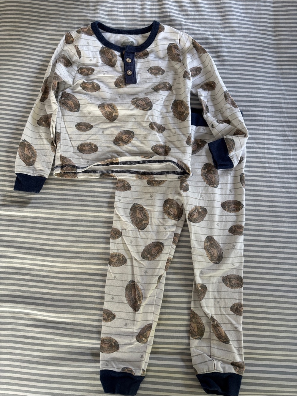Mud Pie White and Navy Football Print Pajama Set